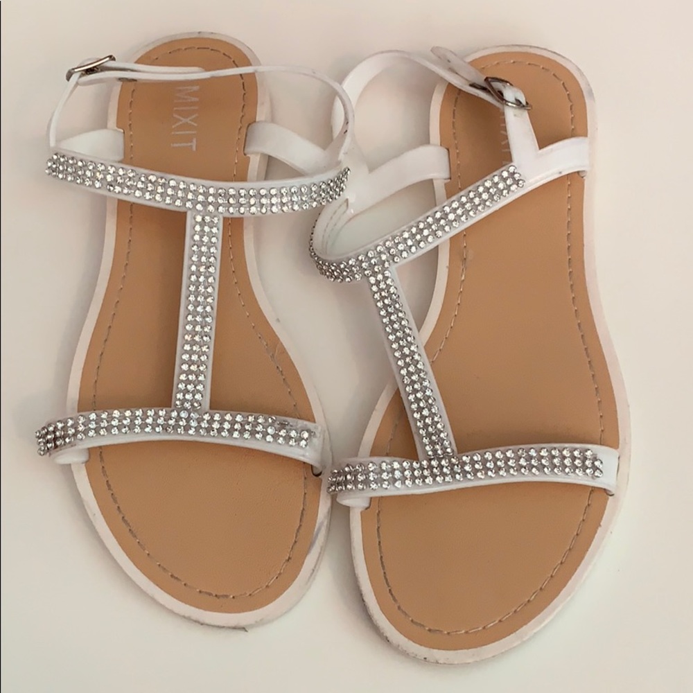 White sequin sandals